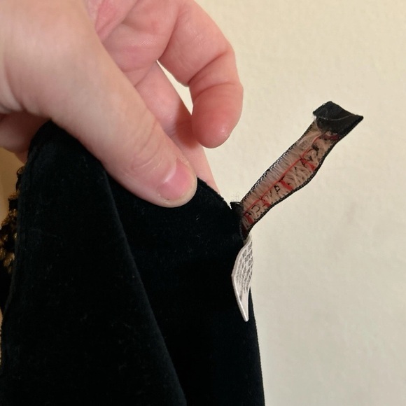 Morgan Taylor Gold And Black Velvet Fringe Scarf Made In Italy - Picture 7 of 8